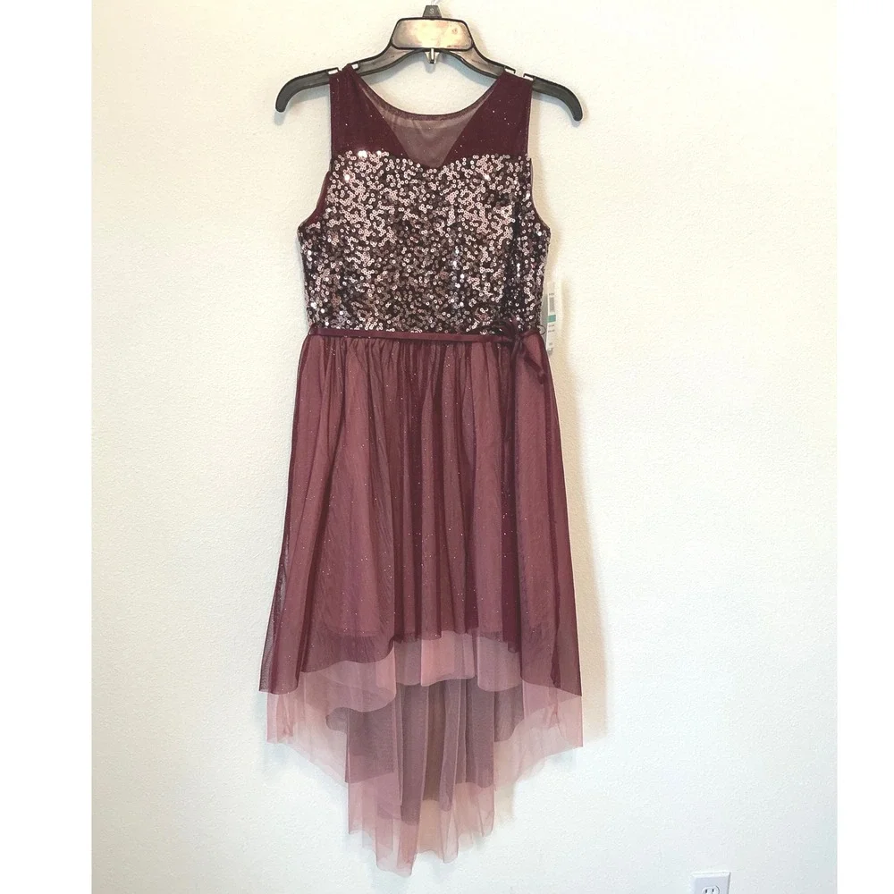 My Michelle Girls 16 Burgundy Sequin High Low Formal Dress NWT 8762ZP1G Party